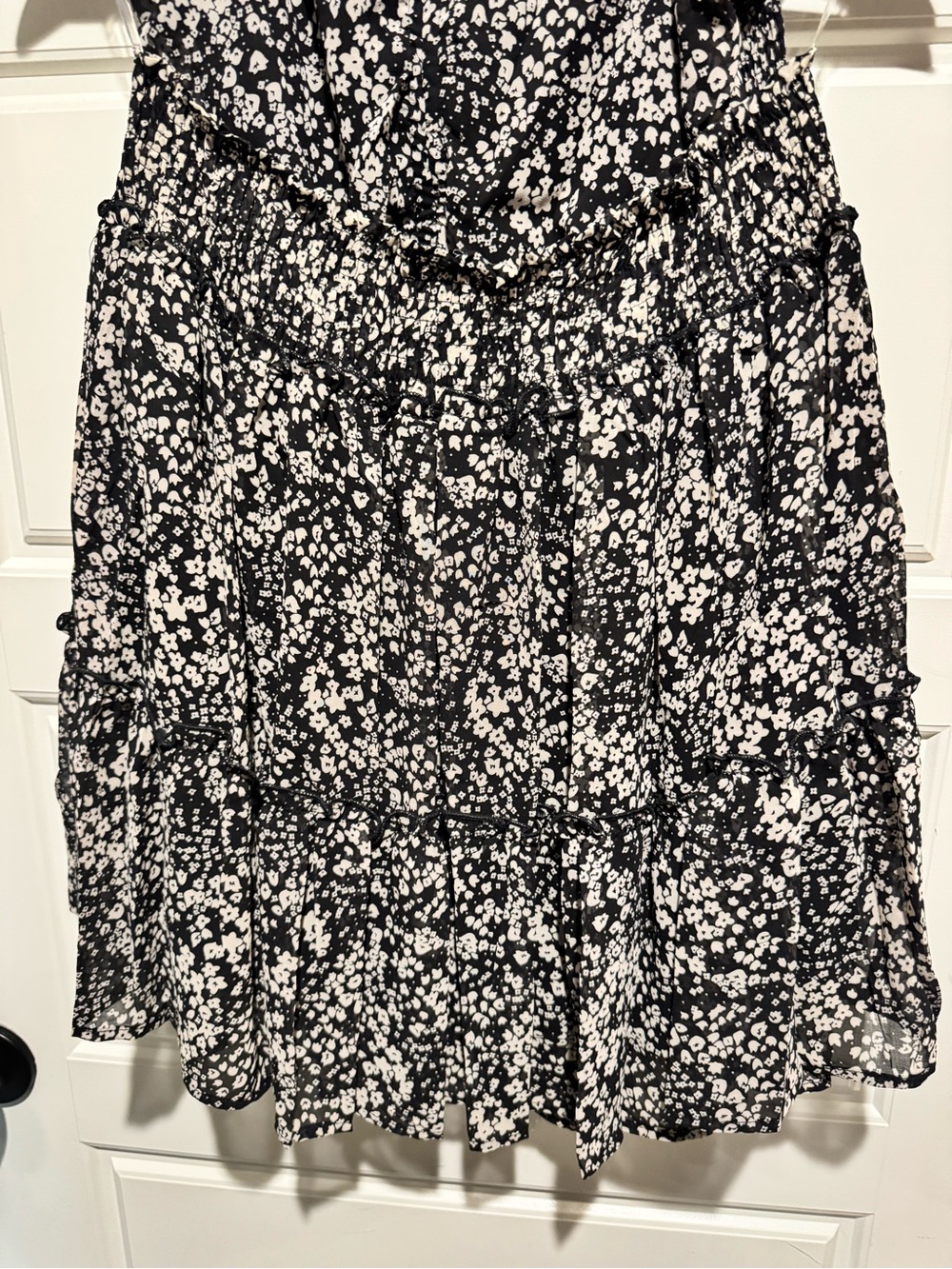 Black and White Floral Tiered Skirt - Women's Skirt